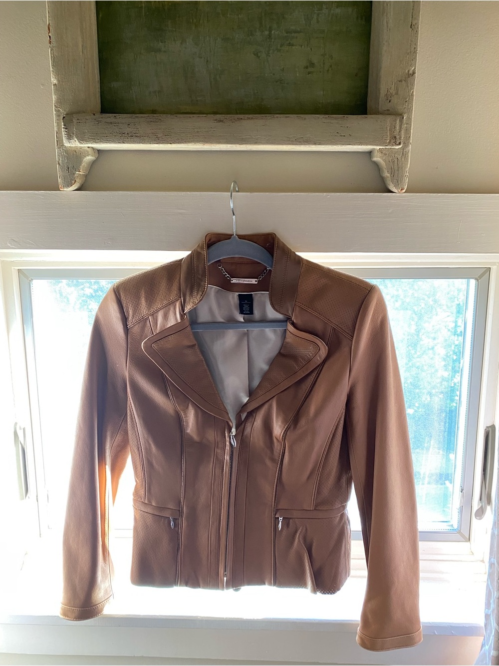 Women's Tan Leather Jacket - Classic Zip Front